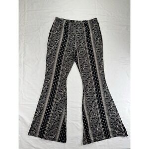 Womens Bell Bottoms Leggings M Boho Retro Black and White Soft High Rise